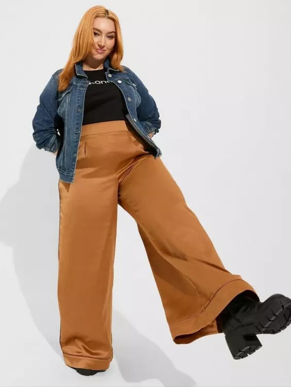 Torrid Wide-Leg Satin High-Rise Pants in Caramel, Size 0R NWT
